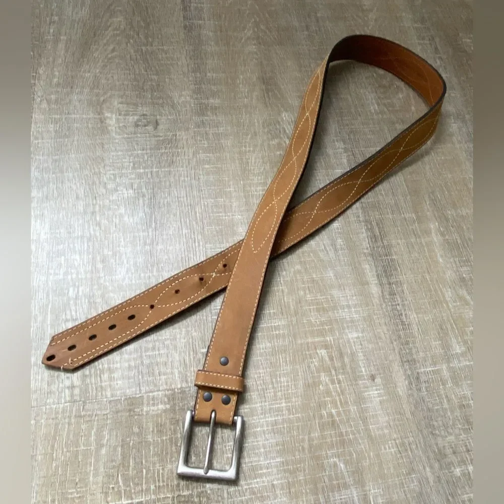 Bay Apache Brown Tan Leather Stitched Western Belt Mens Size 46 Rodeo Boho Retro